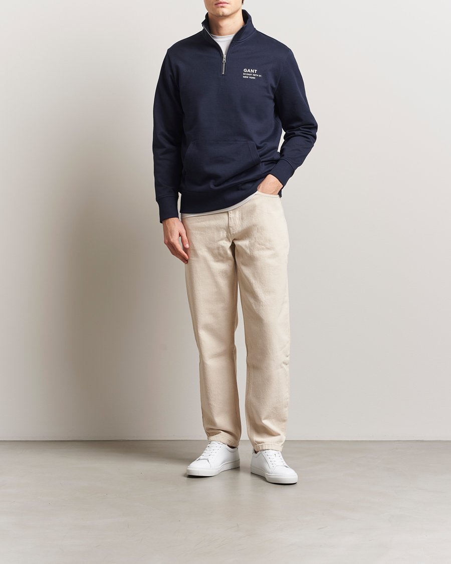 Herre | Gensere | GANT | Script Graphic Half Zip Sweater Evening Blue