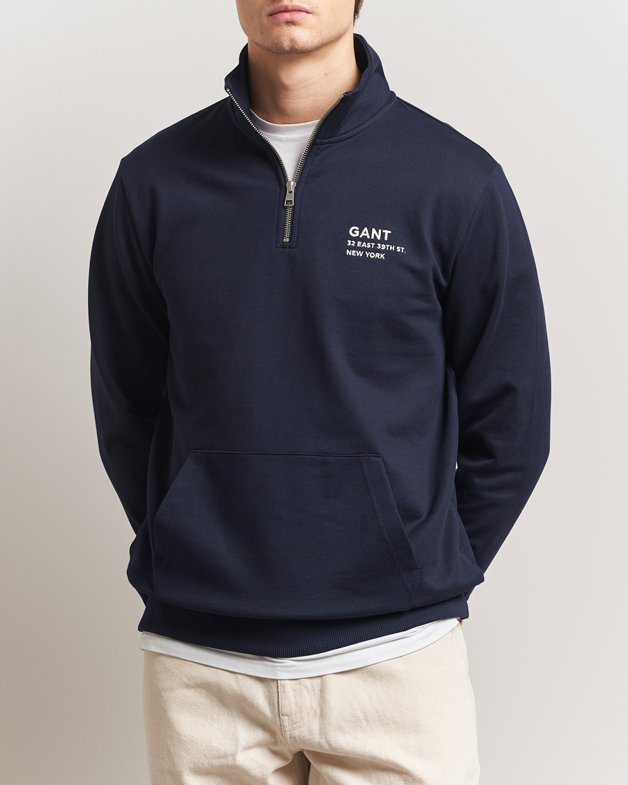 Herre | Gensere | GANT | Script Graphic Half Zip Sweater Evening Blue