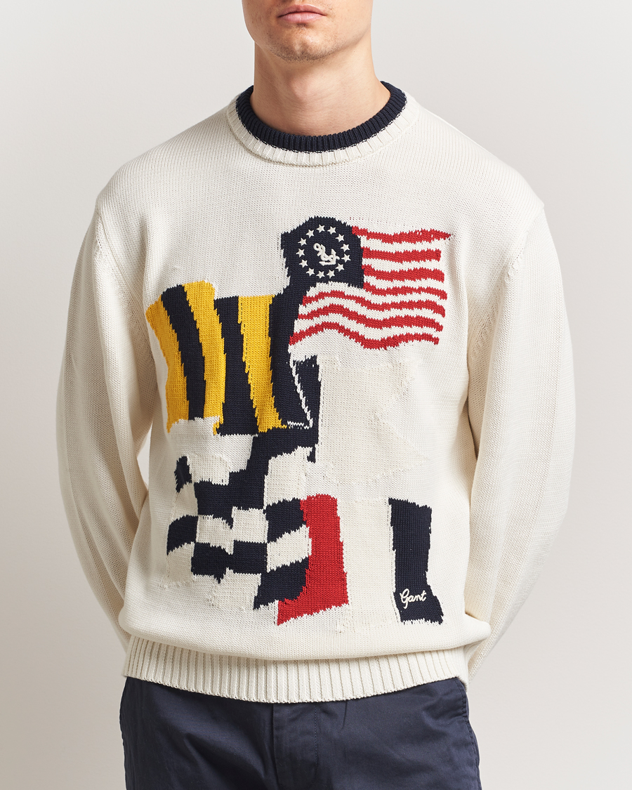 Herre | Gensere | GANT | Flag Intarsia Knitted Sweater Eggshell
