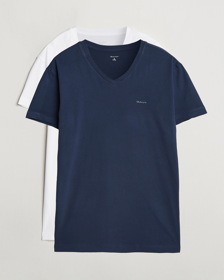 Herre | T-Shirts | GANT | 2-Pack V-Neck T-shirt Navy/White