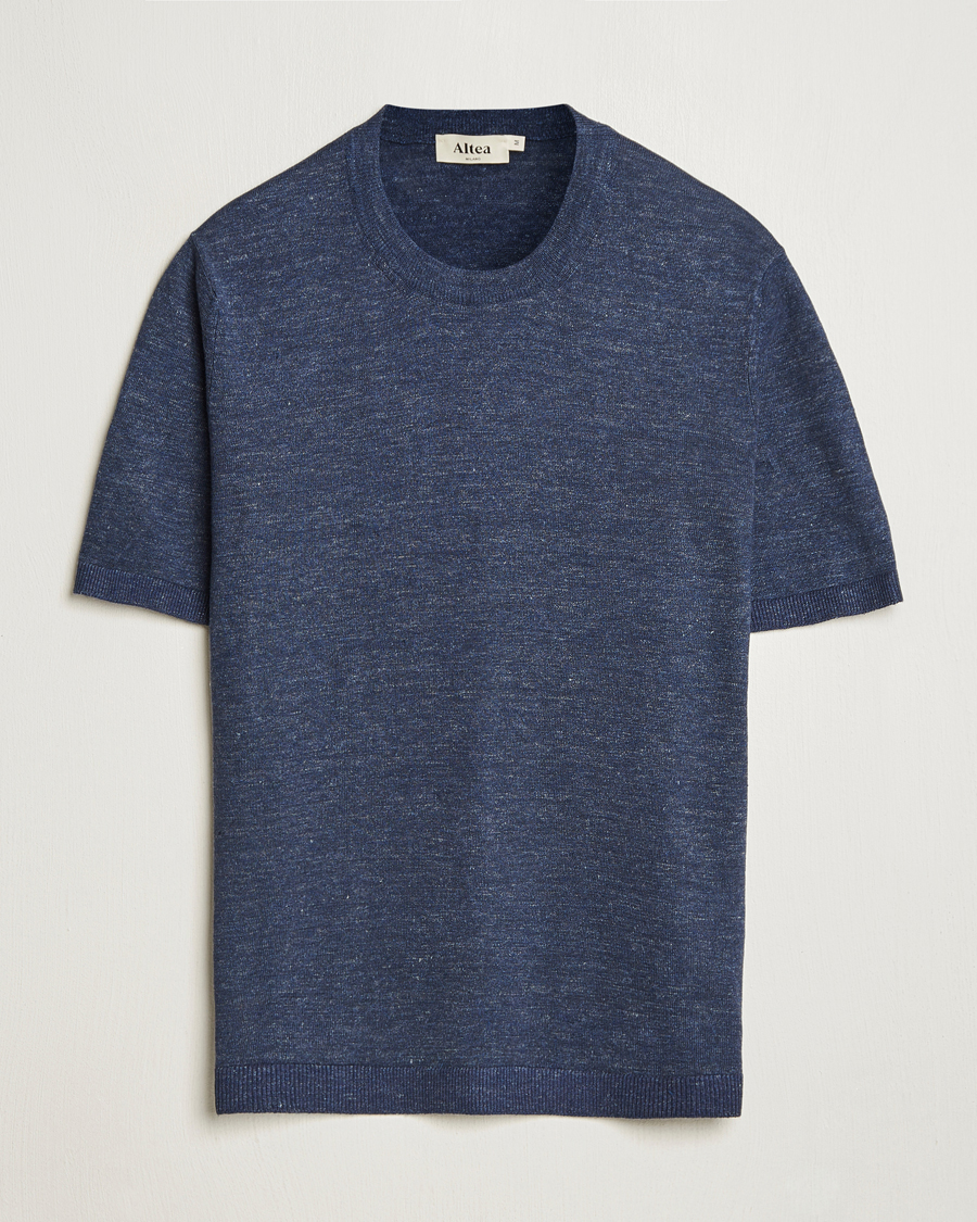 Herre | T-Shirts | Altea | Cotton/Linen Short Sleeve T-Shirt Navy