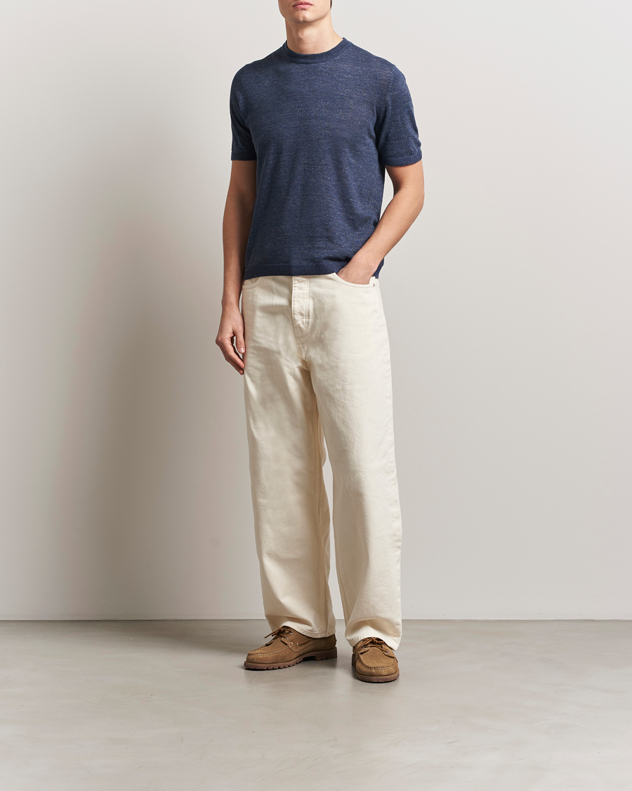 Herre | T-Shirts | Altea | Cotton/Linen Short Sleeve T-Shirt Navy