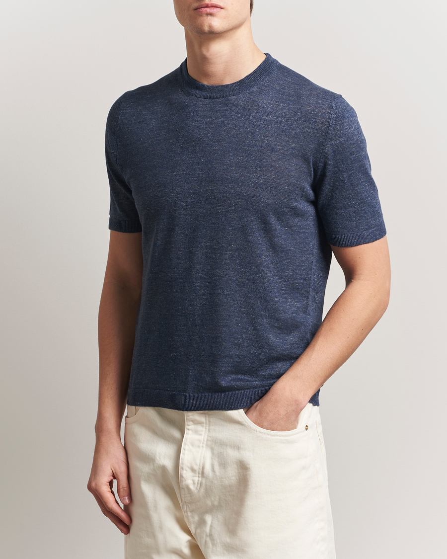 Herre | T-Shirts | Altea | Cotton/Linen Short Sleeve T-Shirt Navy