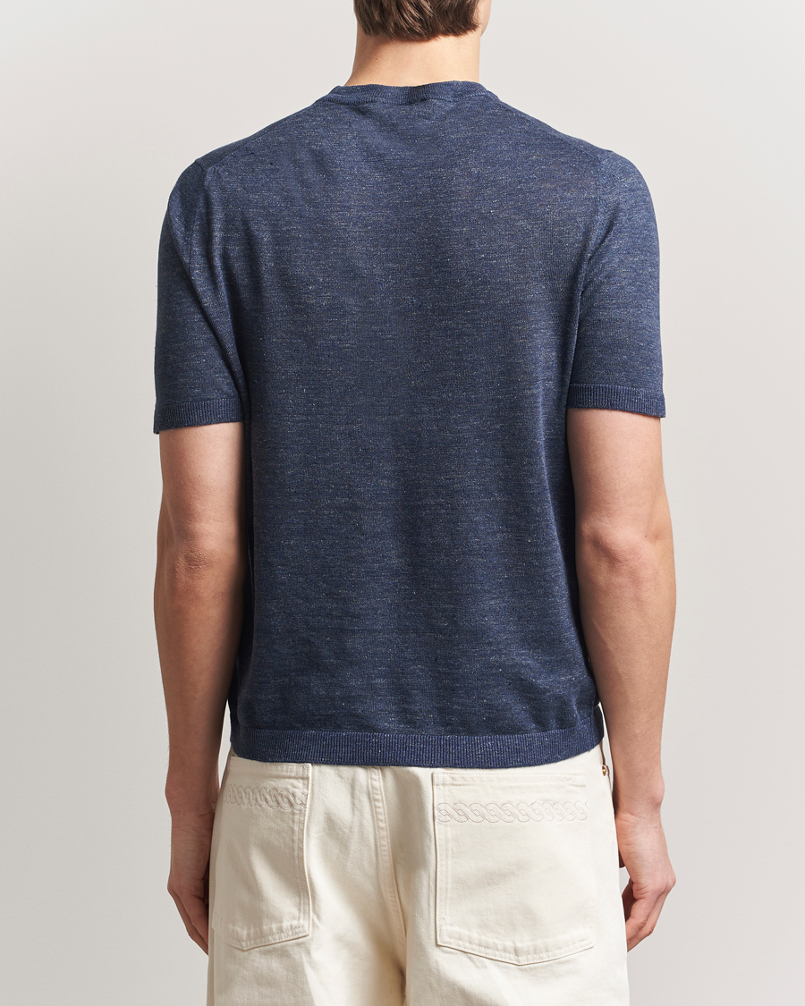 Herre | T-Shirts | Altea | Cotton/Linen Short Sleeve T-Shirt Navy