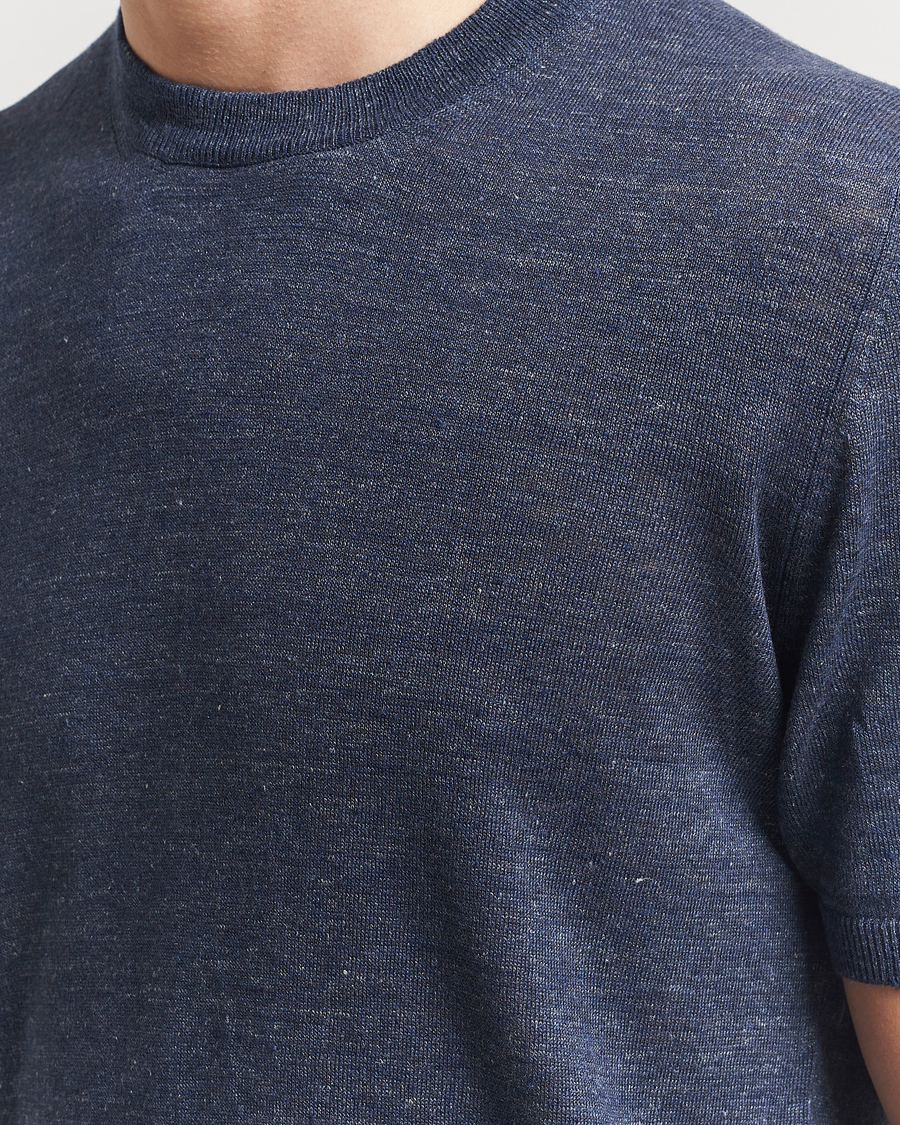 Herre | T-Shirts | Altea | Cotton/Linen Short Sleeve T-Shirt Navy