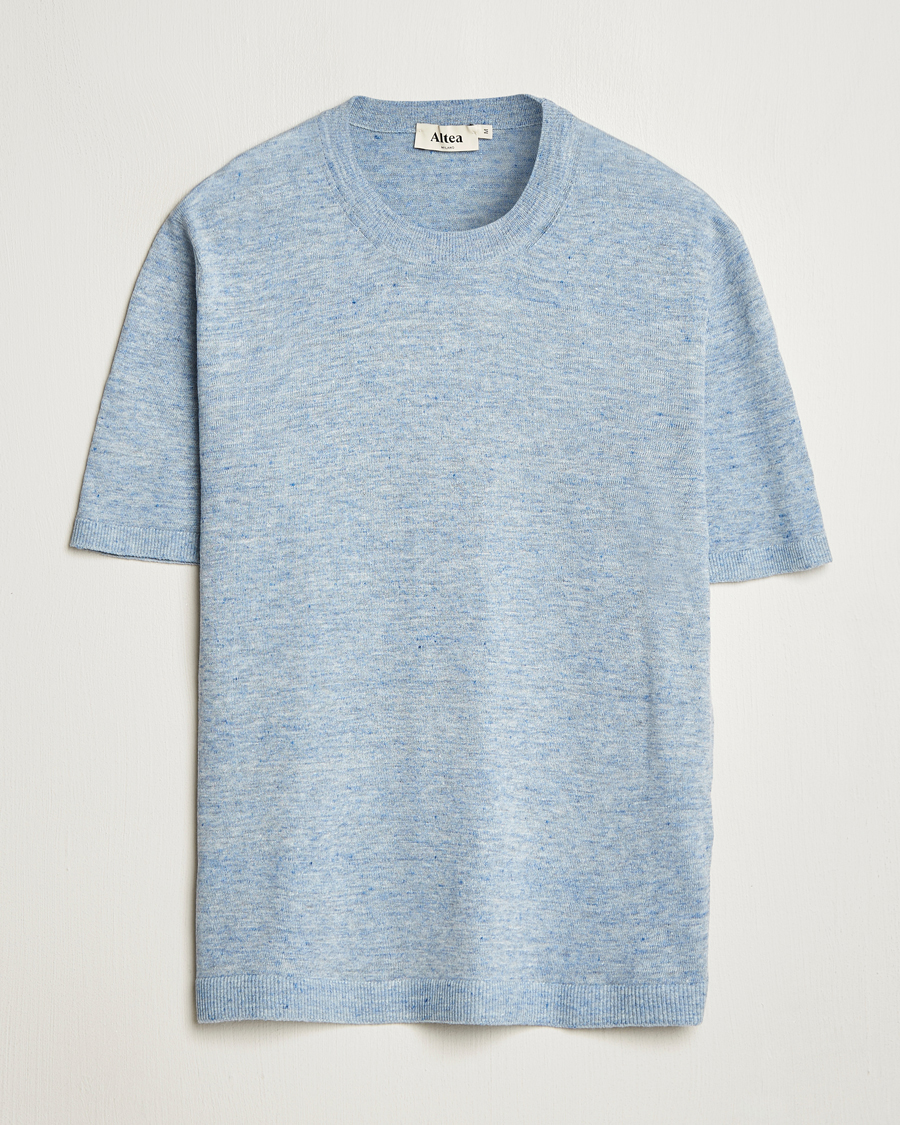 Herre | T-Shirts | Altea | Cotton/Linen Short Sleeve T-Shirt Light Blue