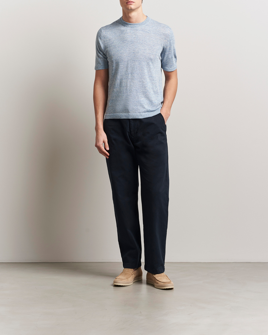 Herre | T-Shirts | Altea | Cotton/Linen Short Sleeve T-Shirt Light Blue