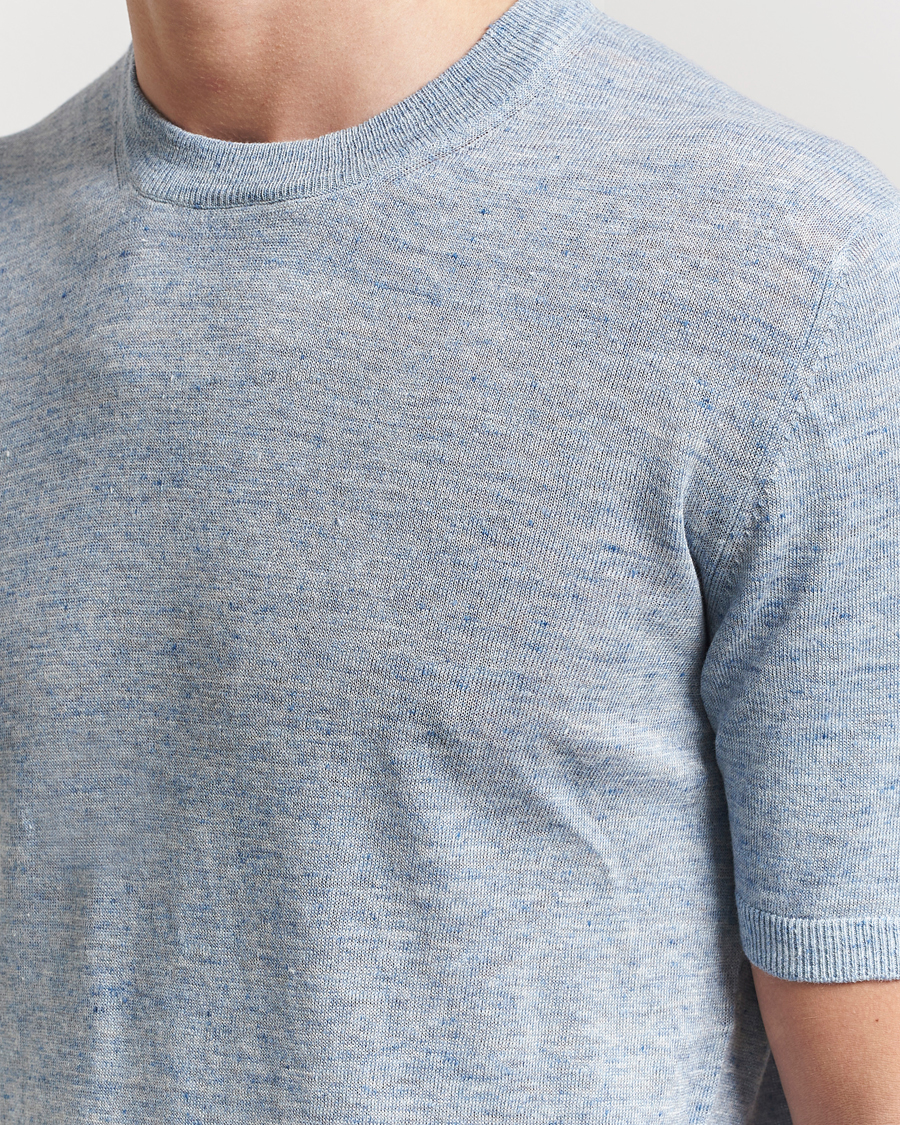 Herre | T-Shirts | Altea | Cotton/Linen Short Sleeve T-Shirt Light Blue