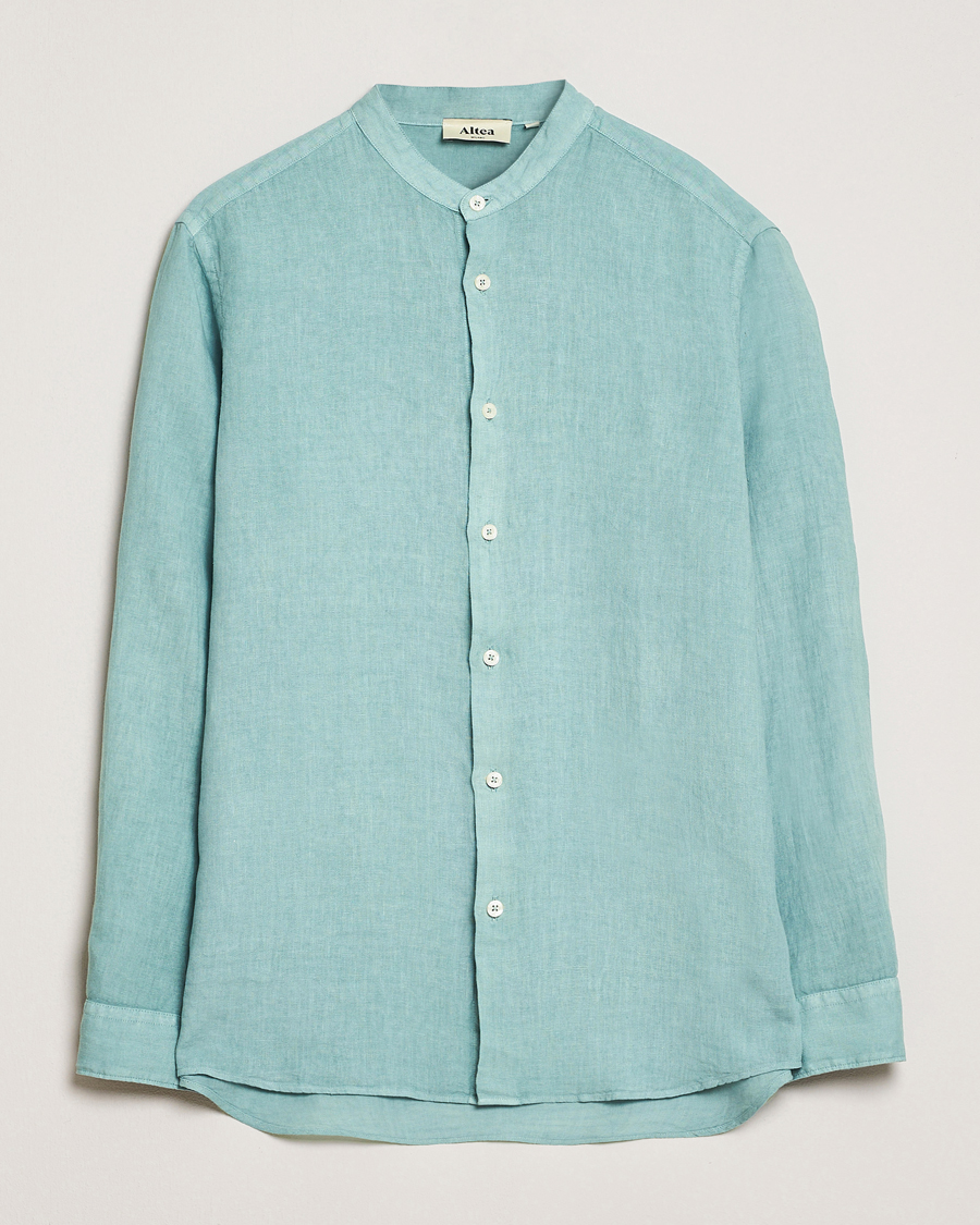Herre | Skjorter | Altea | Linen Guru Collar Shirt Azzurro