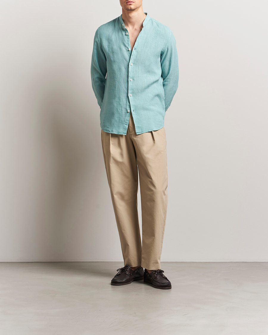 Herre | Skjorter | Altea | Linen Guru Collar Shirt Azzurro