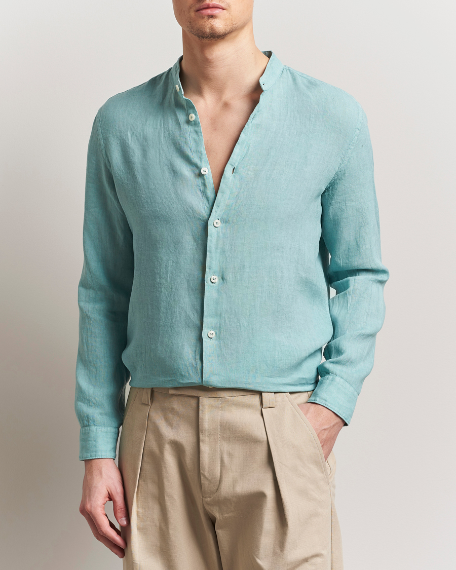Herre | Skjorter | Altea | Linen Guru Collar Shirt Azzurro