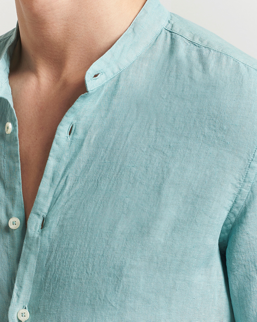 Herre | Skjorter | Altea | Linen Guru Collar Shirt Azzurro