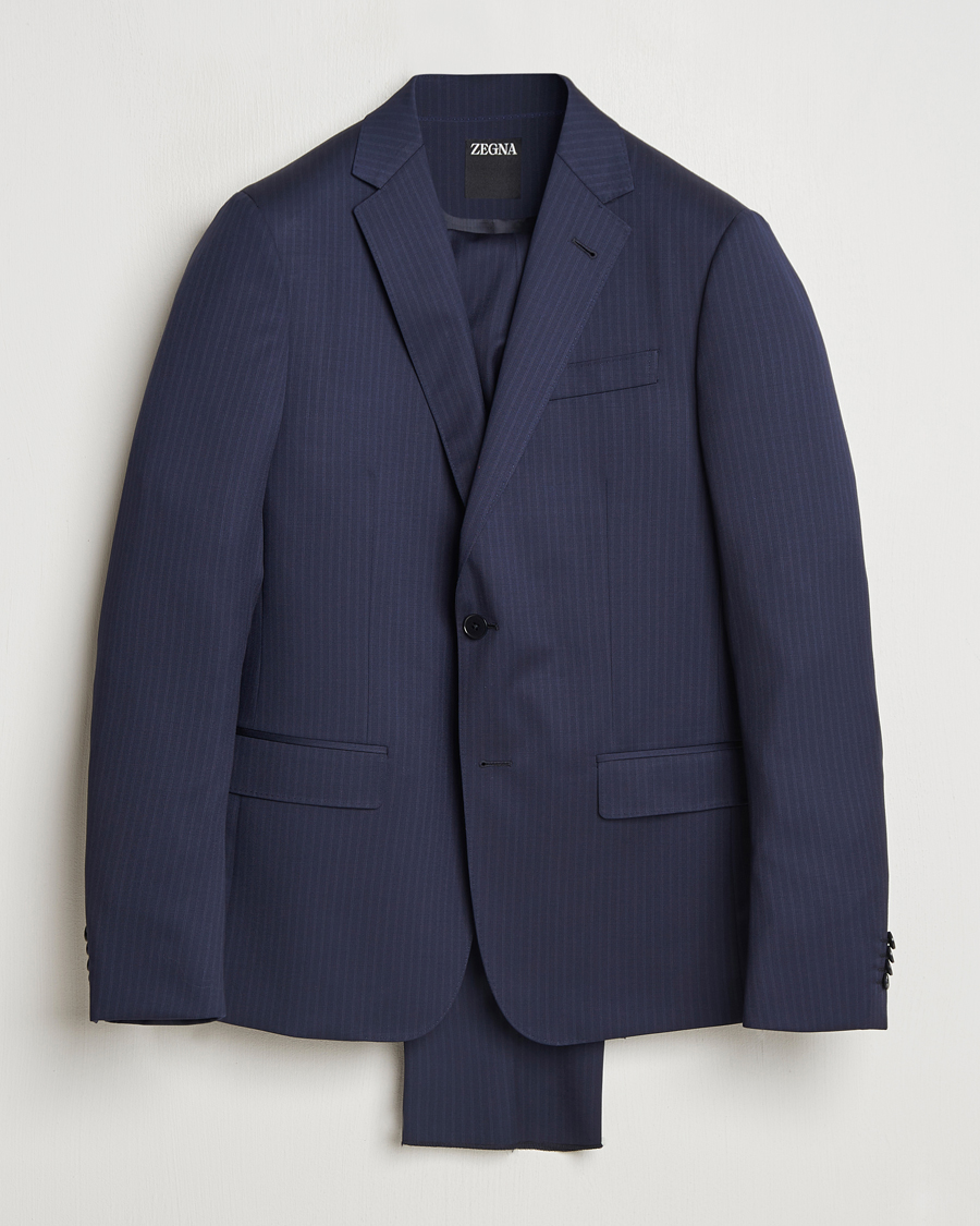 Herre | Dresser | Zegna | Tailored Wool Suit Navy Stripe