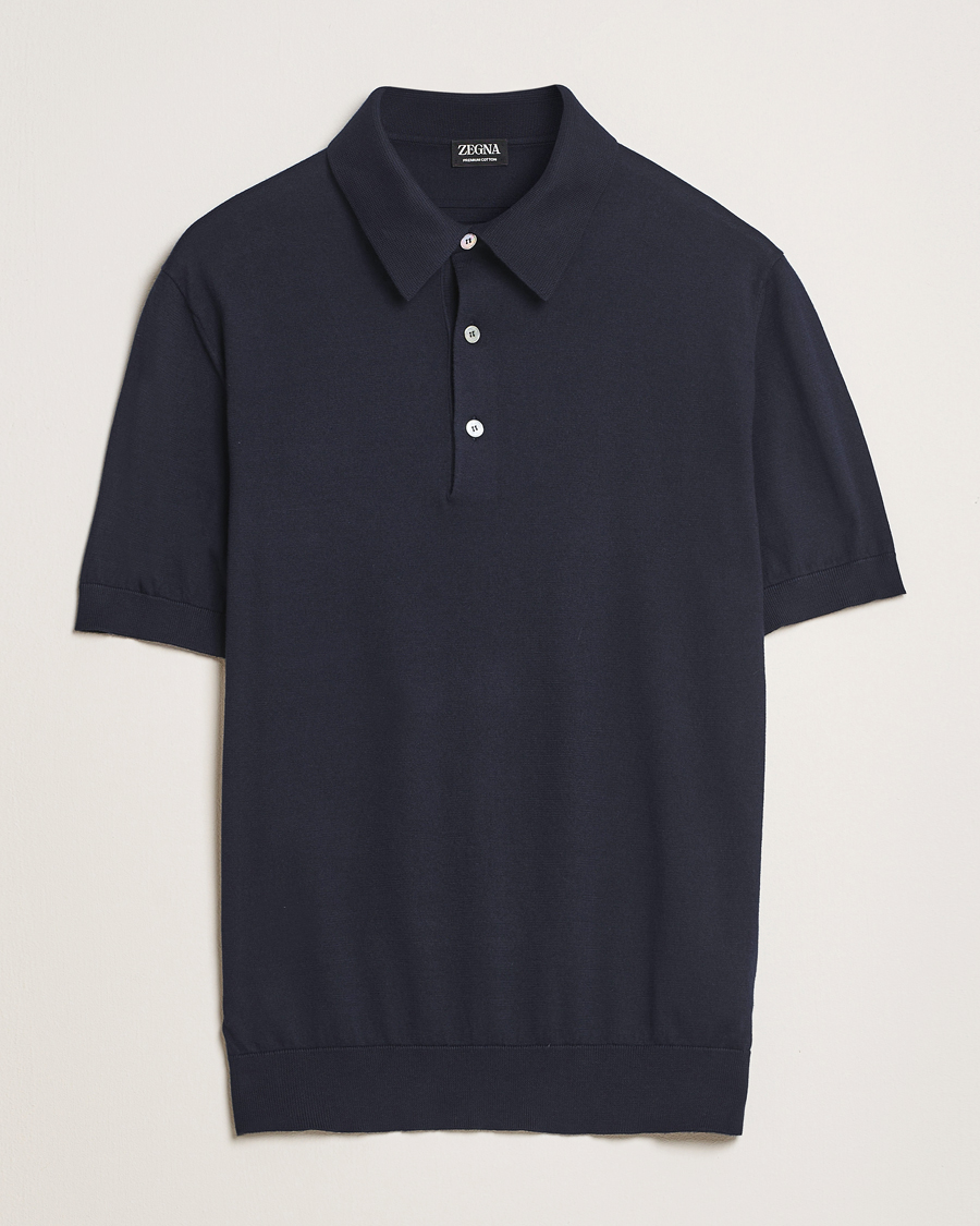 Herre | Gensere | Zegna | Premium Cotton Knitted Polo Navy
