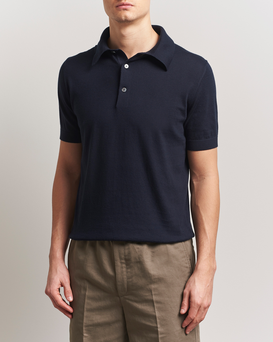 Herre | Gensere | Zegna | Premium Cotton Knitted Polo Navy