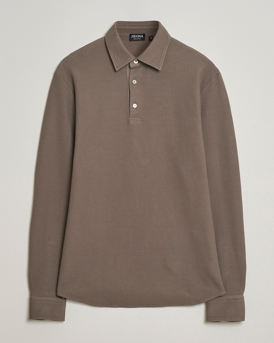 Herre | Gensere | Zegna | Cotton Piquet Long Sleeve Polo Brown