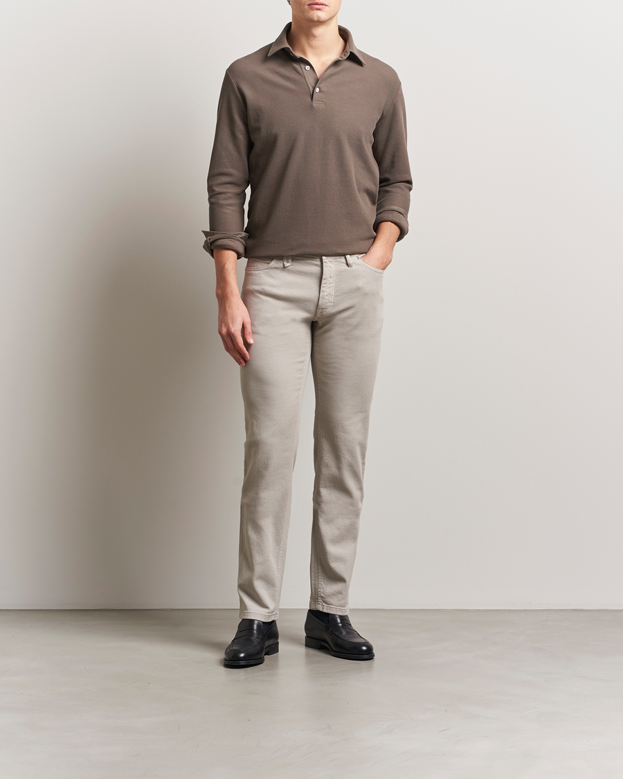 Herre | Gensere | Zegna | Cotton Piquet Long Sleeve Polo Brown