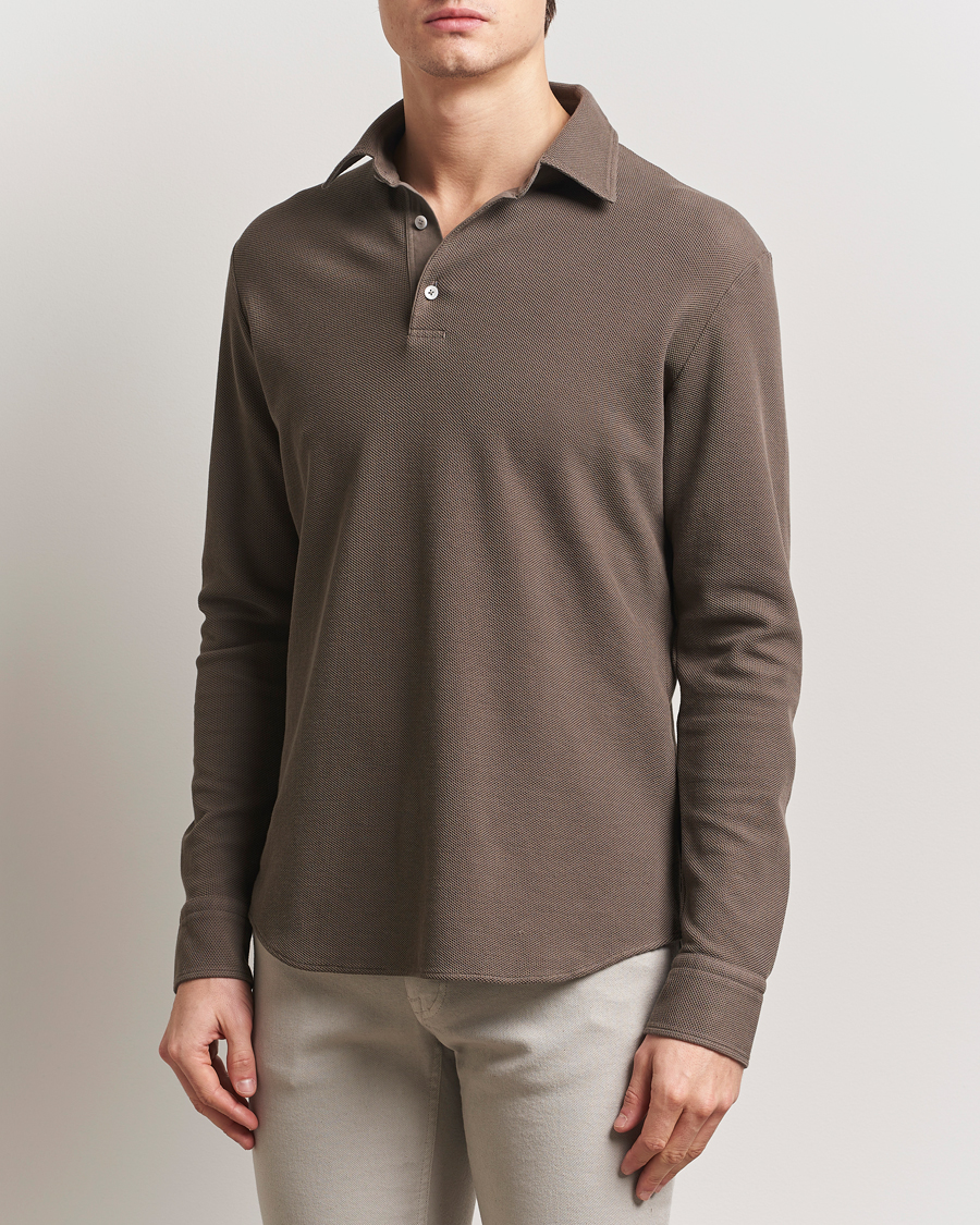 Herre | Gensere | Zegna | Cotton Piquet Long Sleeve Polo Brown