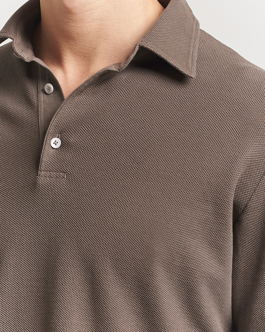 Herre | Gensere | Zegna | Cotton Piquet Long Sleeve Polo Brown
