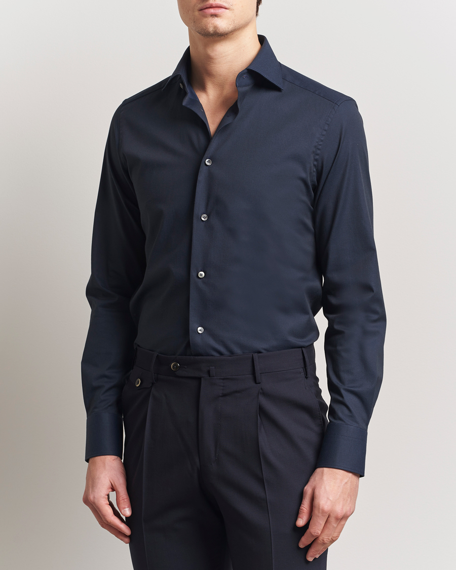 Herre | Skjorter | Zegna | Slim Fit Stretch Cotton Dress Shirt Navy
