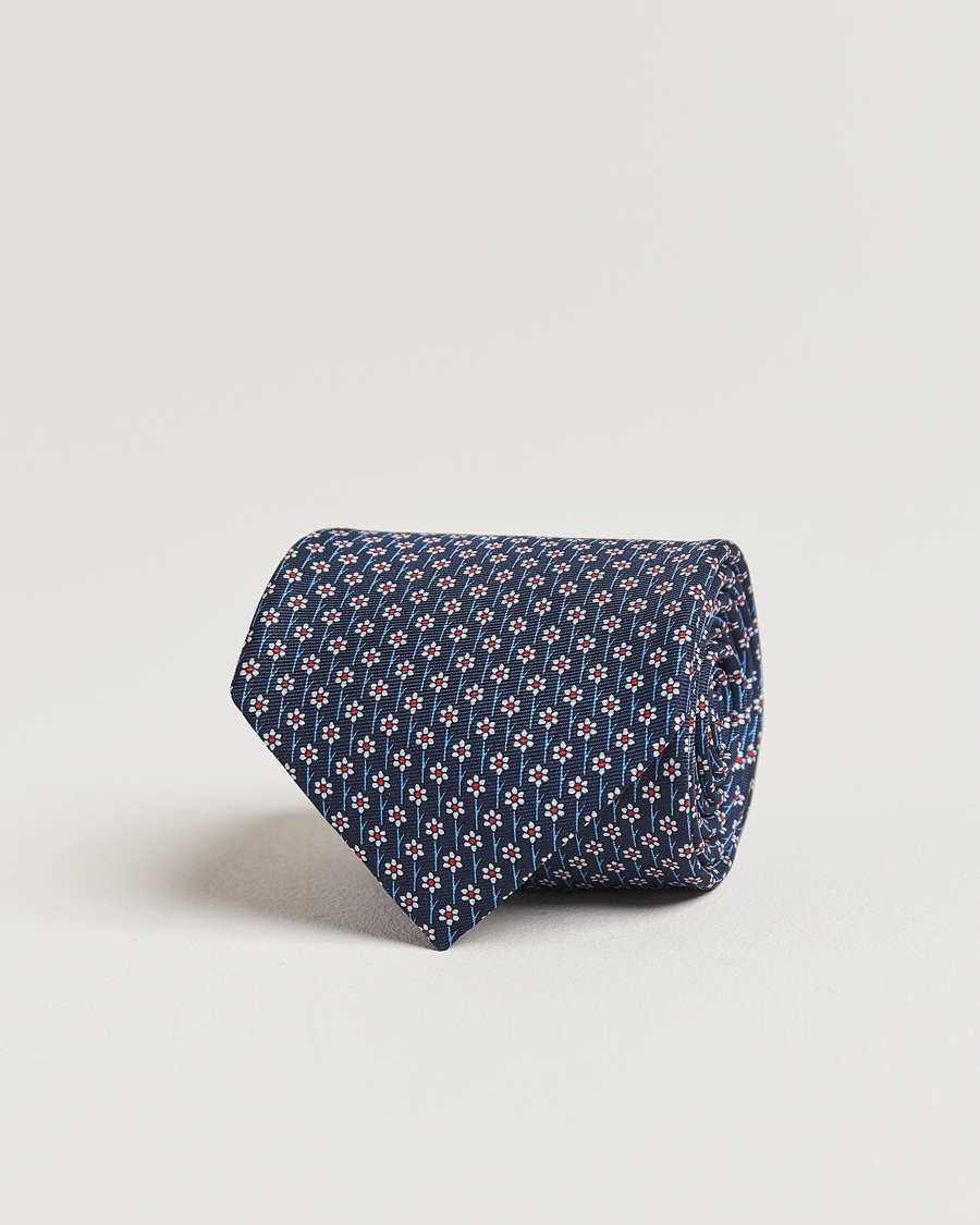 Herre | Slips | Zegna | Printed Flower Silk Tie Navy