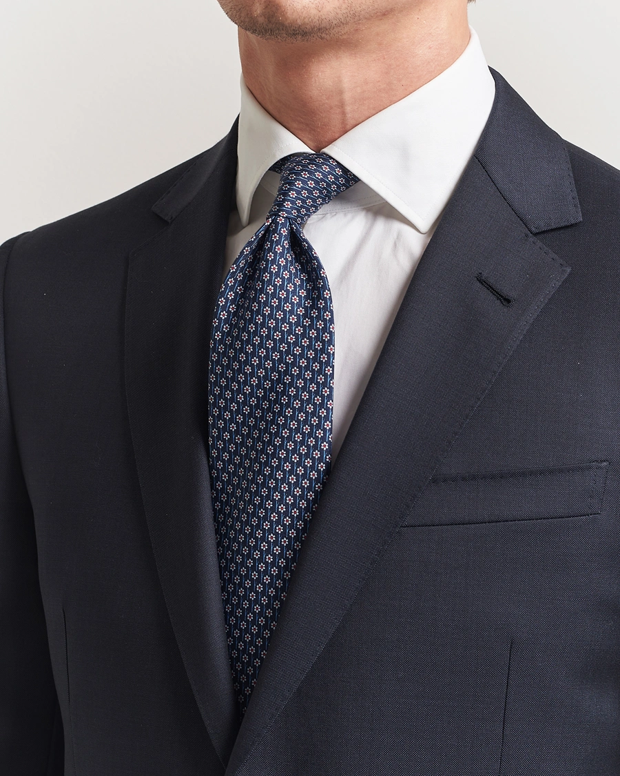 Herre | Slips | Zegna | Printed Flower Silk Tie Navy