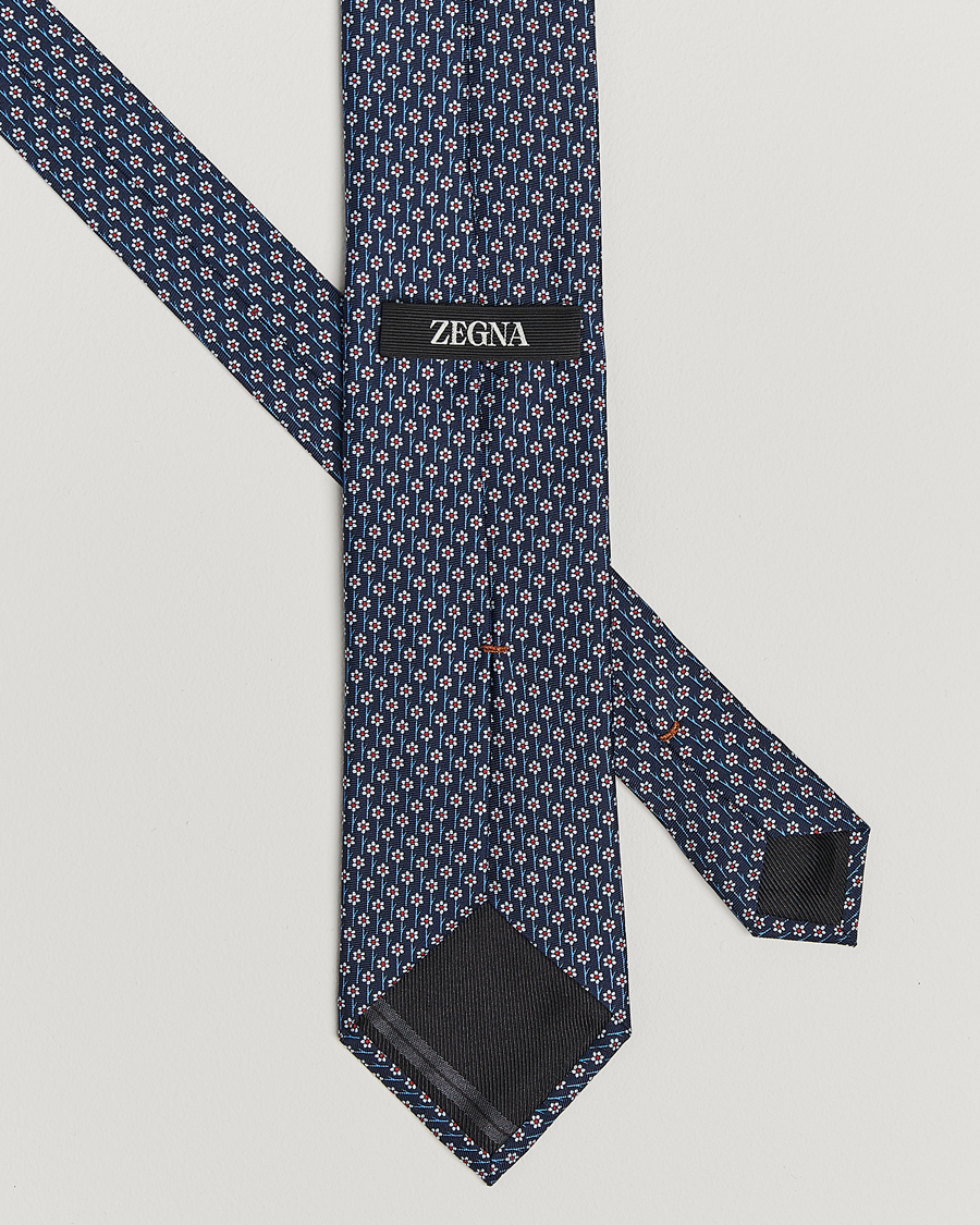 Herre | Slips | Zegna | Printed Flower Silk Tie Navy