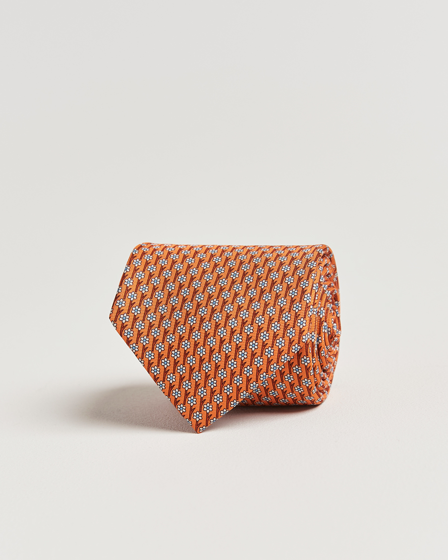 Herre | Slips | Zegna | Printed Flower Silk Tie Orange