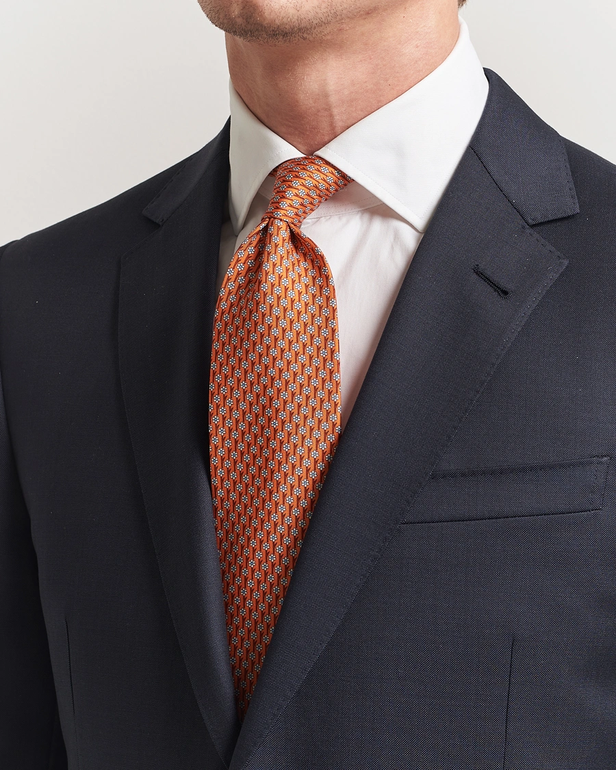 Herre | Slips | Zegna | Printed Flower Silk Tie Orange