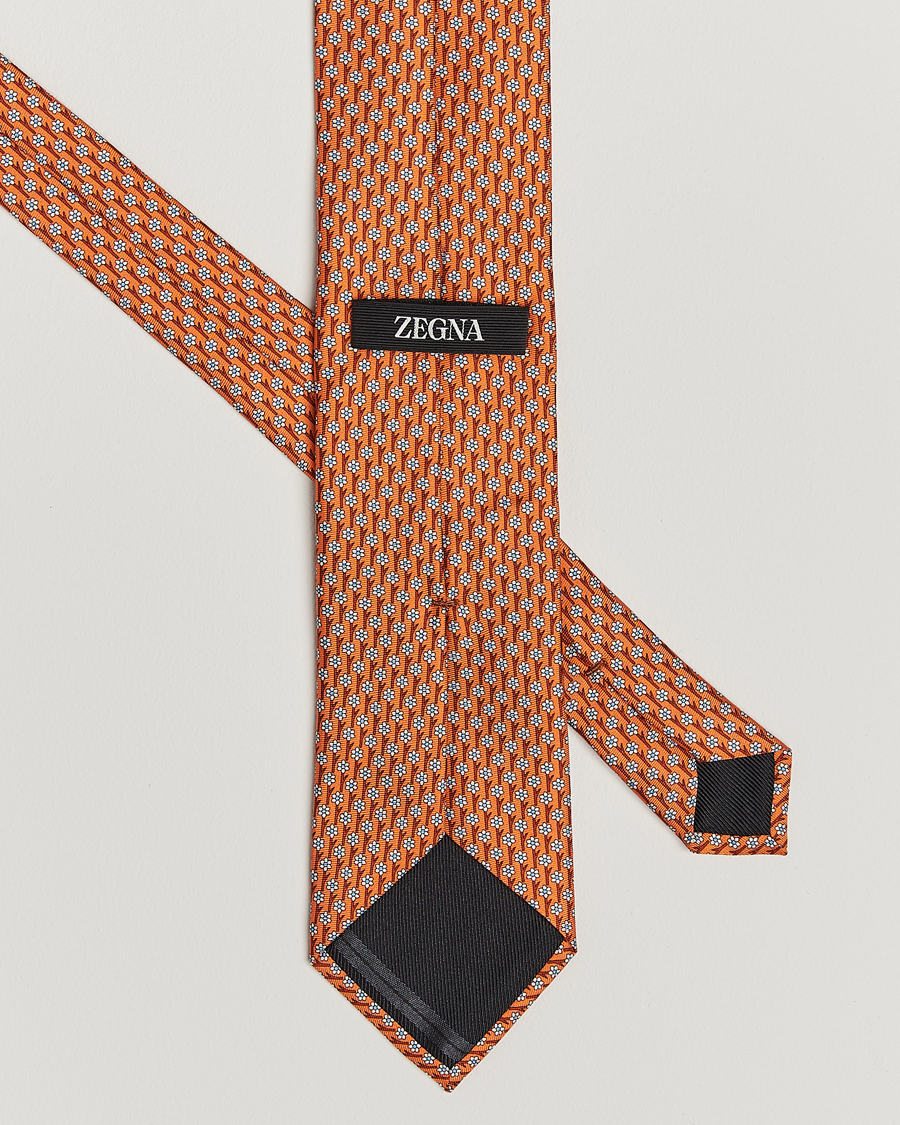 Herre | Slips | Zegna | Printed Flower Silk Tie Orange