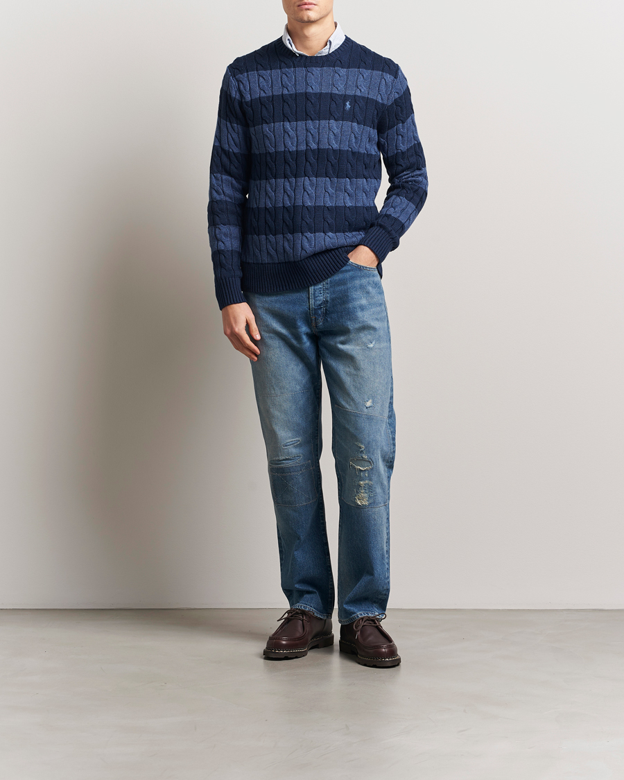 Herre | Gensere | Polo Ralph Lauren | Striped Cotton Sweater Navy Combo