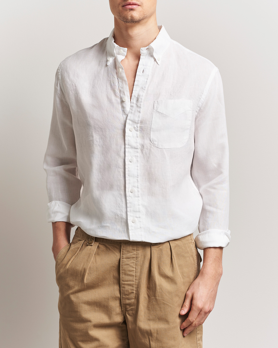 Herre | Skjorter | Gitman Vintage | Button Down Linen Shirt White