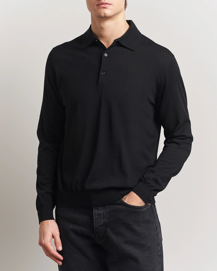 Herre | Gensere | Sunflower | Merino Long Sleeve Polo Black