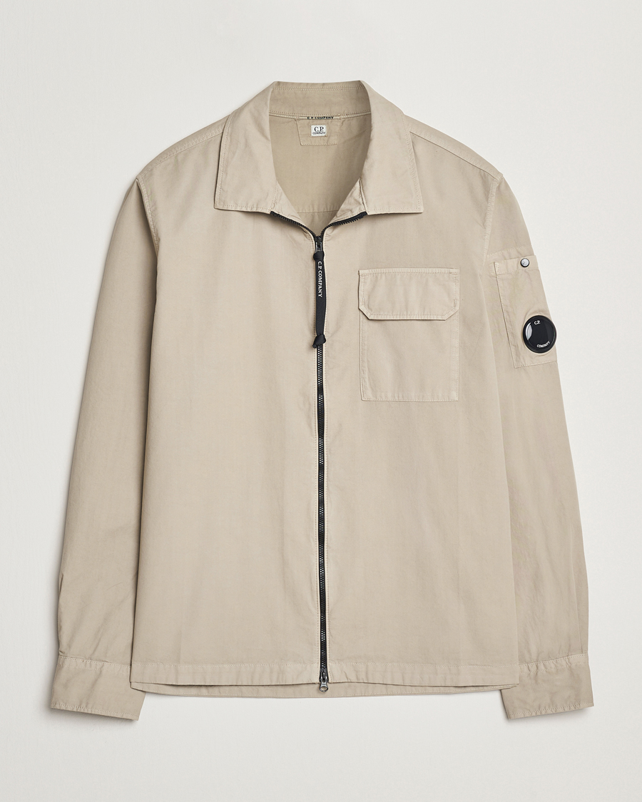 Herre | Skjorter | C.P. Company | Garment Dyed Gabardine Zip Shirt Jacket Beige