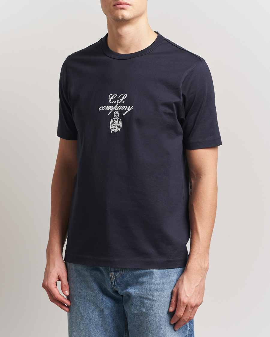 Herre | T-Shirts | C.P. Company | Mercerized Heavy Cotton Chest Logo T-Shirt Navy
