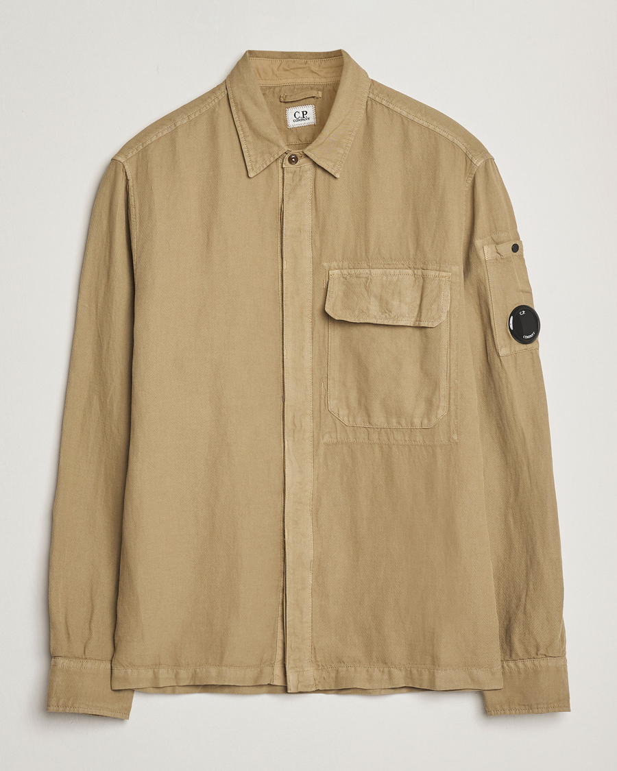 Herre | Skjorter | C.P. Company | Broken Linen/Cotton Overshirt Taupe