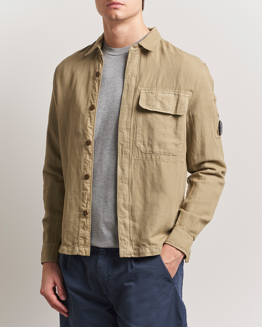 Herre | Skjorter | C.P. Company | Broken Linen/Cotton Overshirt Taupe