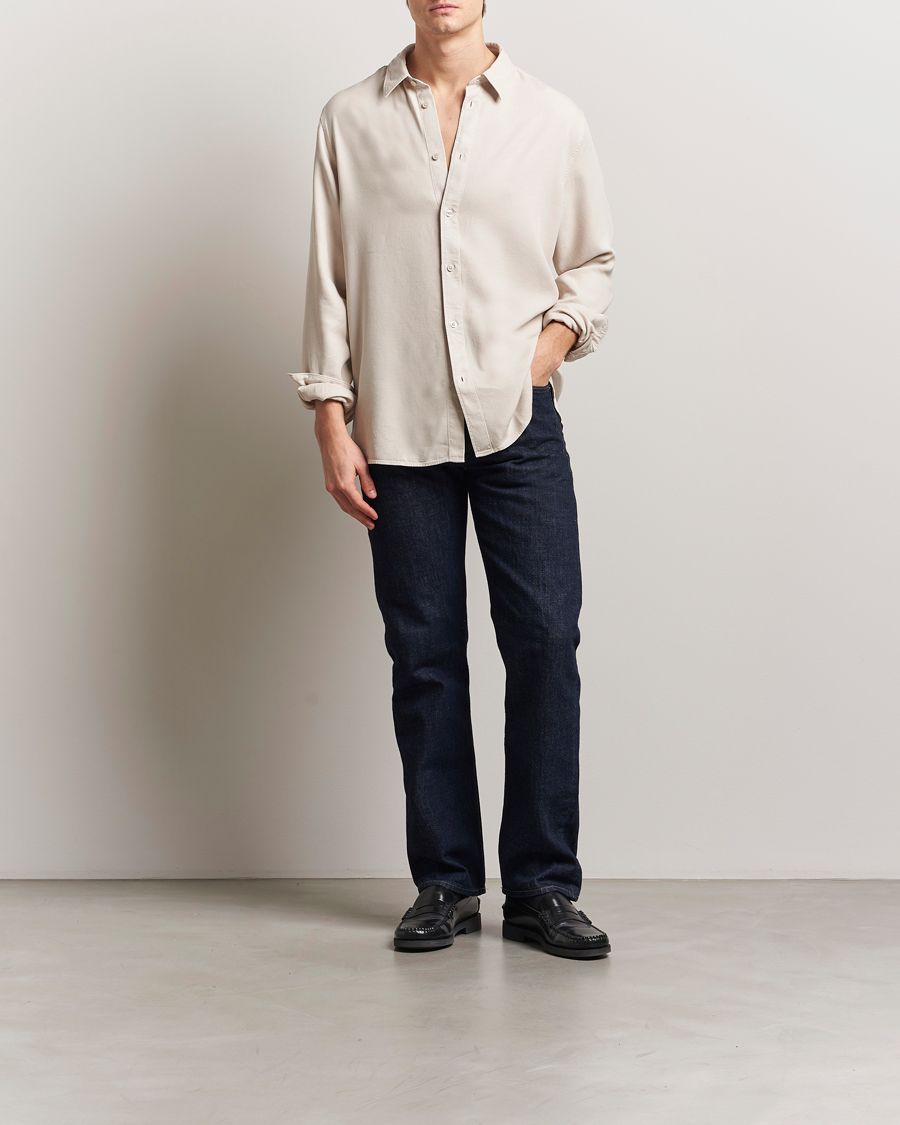Herre | Skjorter | J.Lindeberg | Garment Dyed Structure Tencel Shirt Moonbeam