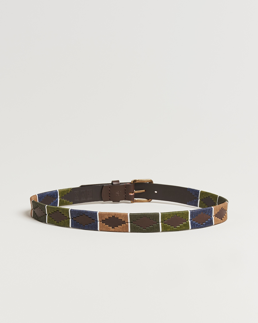 Herre | Belter | Pampeano | Caza Hand Stitched Classic Leather Belt 3,5cm Green/Blue