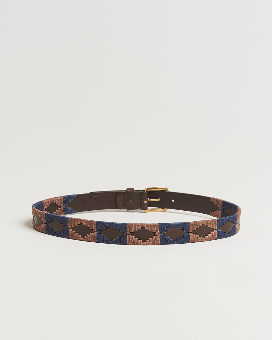 Herre | Belter | Pampeano | Jefe Hand Stitched Classic Leather Belt 3,5cm Brown/Blue