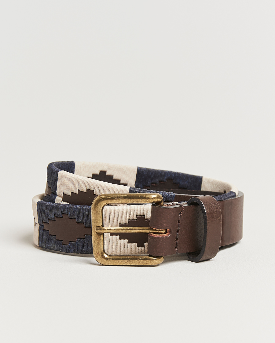 Herre | Belter | Pampeano | Jugadoro Hand Stitched Classic Leather Belt 3,5cm Blue/White