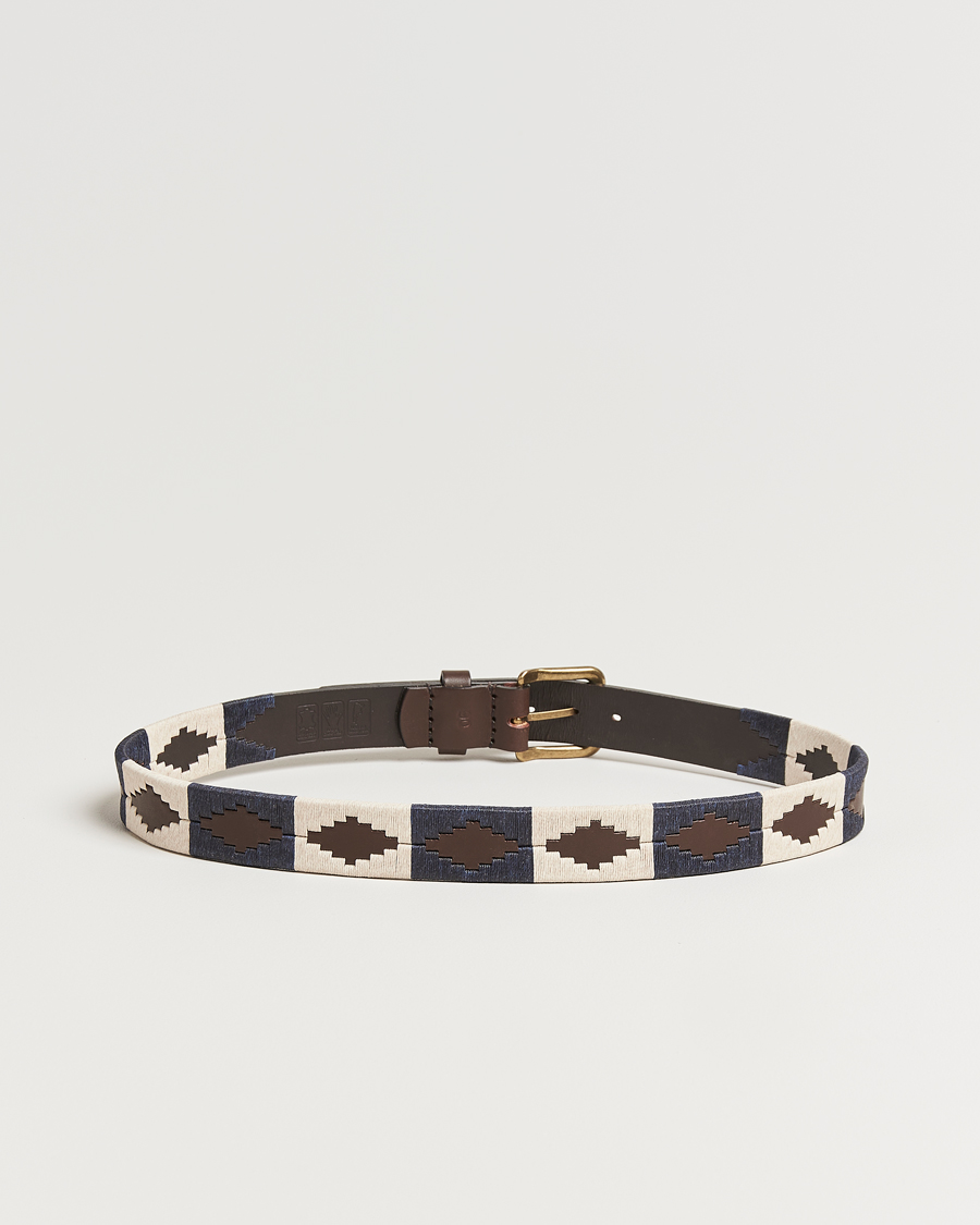 Herre | Belter | Pampeano | Jugadoro Hand Stitched Classic Leather Belt 3,5cm Blue/White