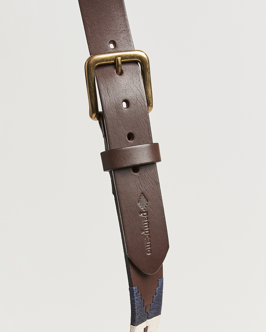 Herre | Belter | Pampeano | Jugadoro Hand Stitched Classic Leather Belt 3,5cm Blue/White