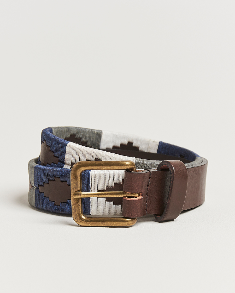 Herre | Belter | Pampeano | Roca Hand Stitched Classic Leather Belt 3,5cm Blue/Grey/White