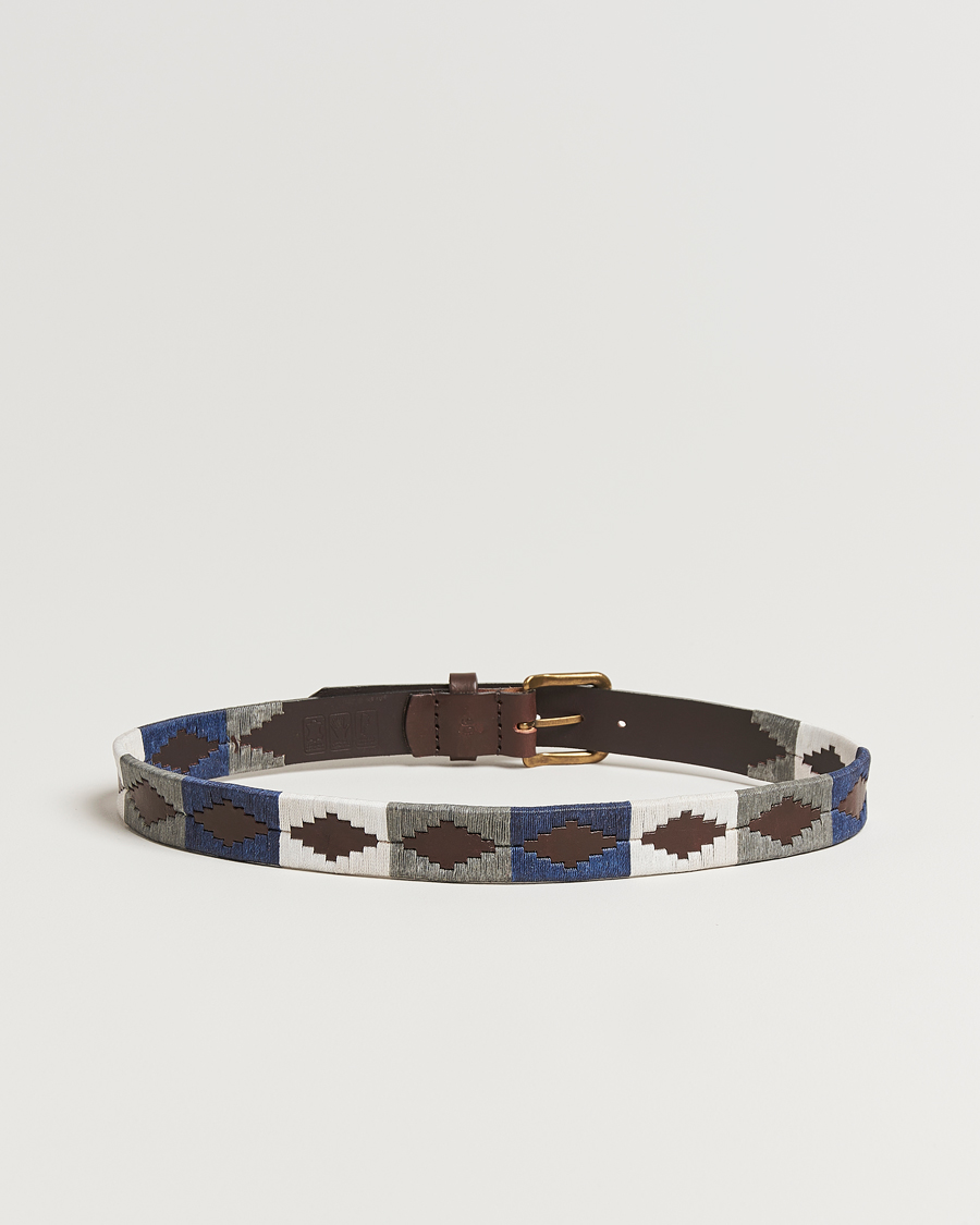 Herre | Belter | Pampeano | Roca Hand Stitched Classic Leather Belt 3,5cm Blue/Grey/White
