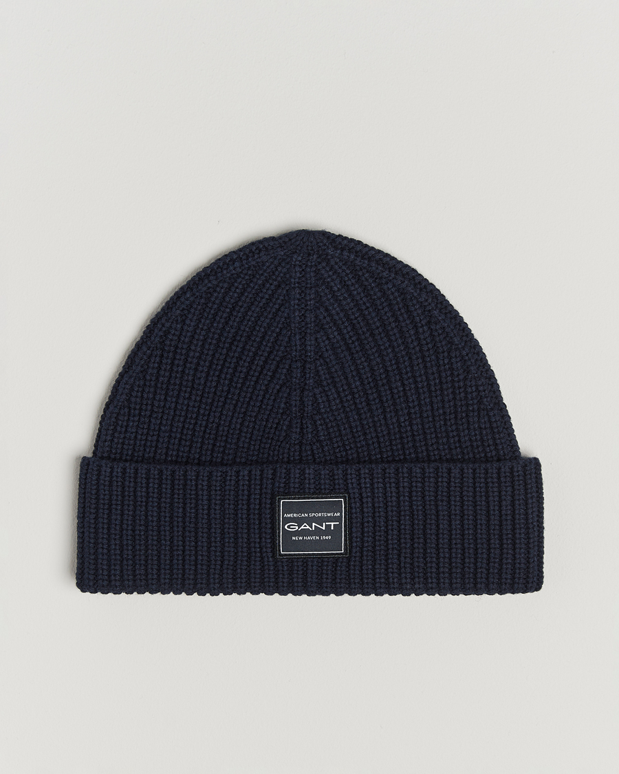 Herre | GANT Cotton Ribbed Beanie Evening Blue | GANT | Cotton Ribbed Beanie Evening Blue