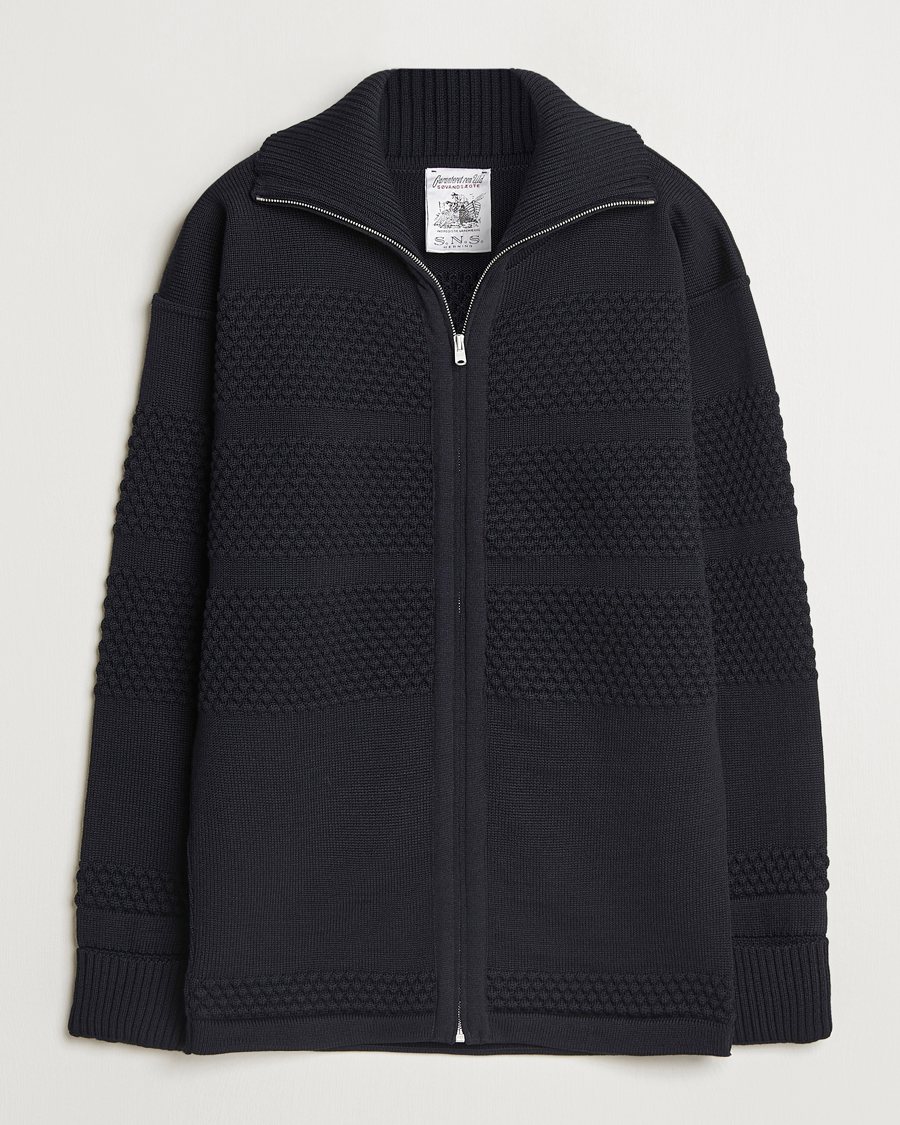 Herre | Gensere | S.N.S. Herning | Fisherman Wool Full Zip Sweater Navy Blue