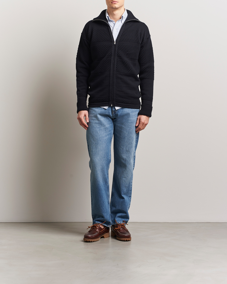 Herre | Gensere | S.N.S. Herning | Fisherman Wool Full Zip Sweater Navy Blue