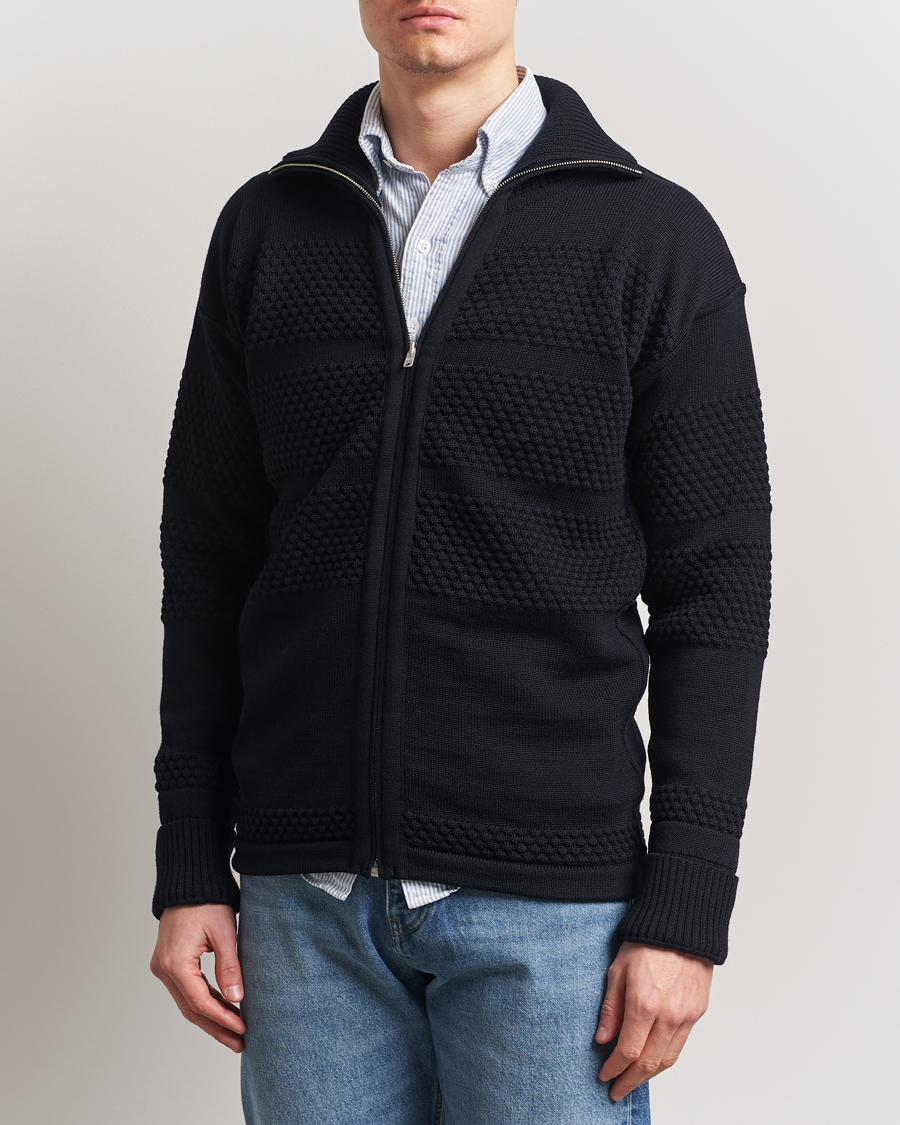 Herre | Gensere | S.N.S. Herning | Fisherman Wool Full Zip Sweater Navy Blue