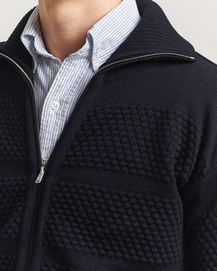 Herre | Gensere | S.N.S. Herning | Fisherman Wool Full Zip Sweater Navy Blue
